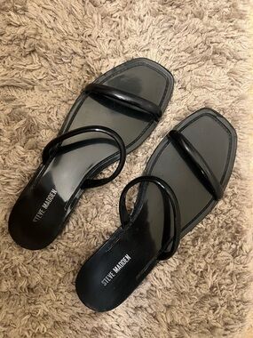 Steve Madden Black Double-Strap Square-Toe Slide Sandals